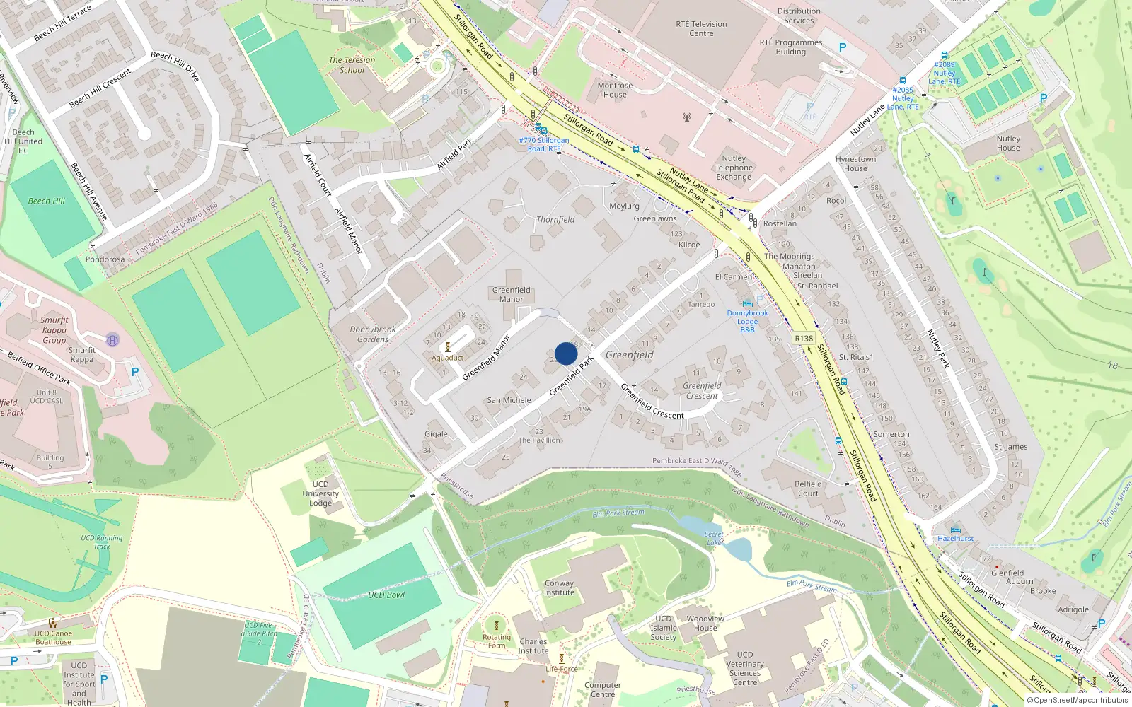 Overhead map showing the location of 20 Greenfield Park, Priesthouse