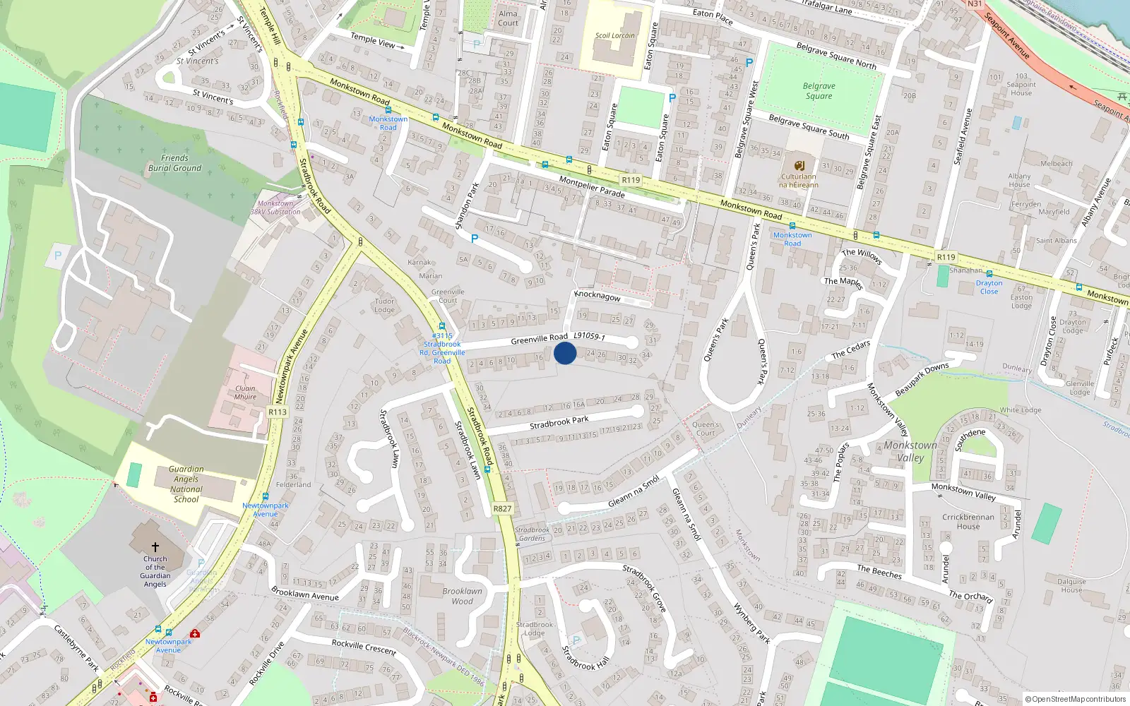 Overhead map showing the location of 20 Greenville Road, Co. Dublin