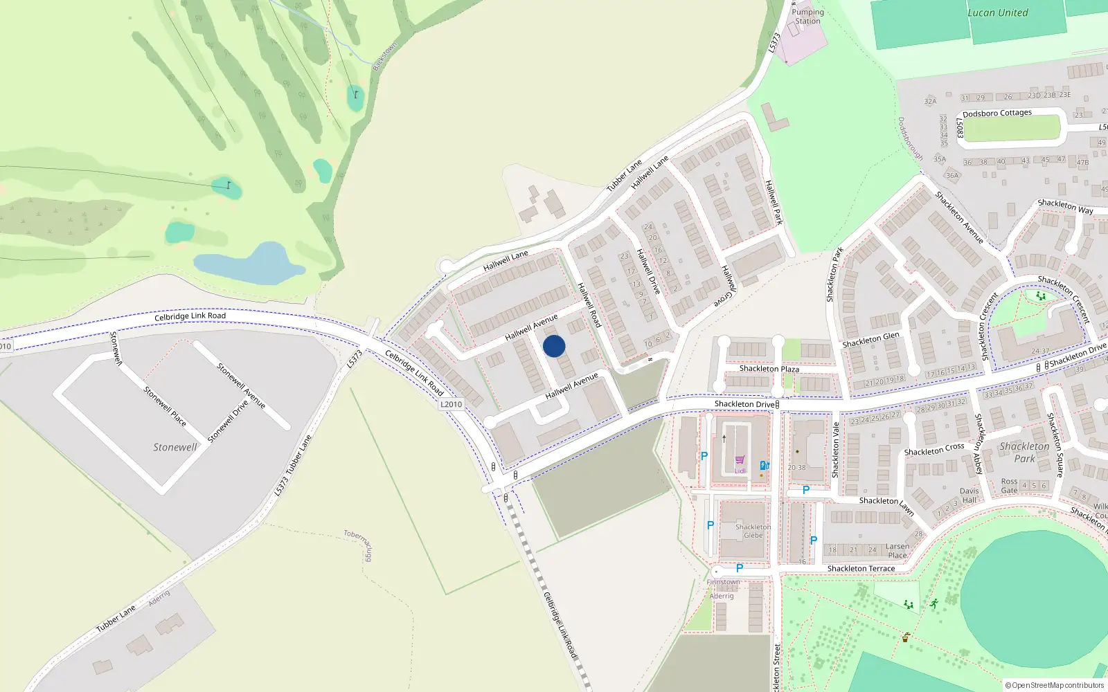Overhead map showing the location of 20 Hallwell Avenue, Lucan
