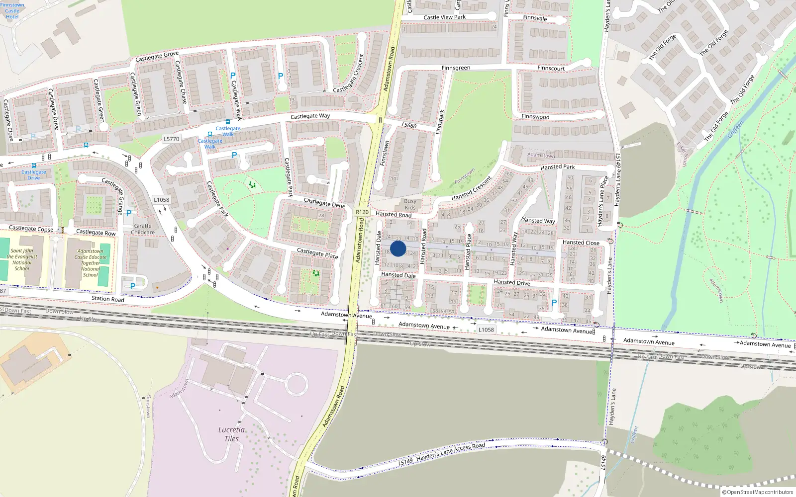 Overhead map showing the location of 20 Hansted Road, Lucan