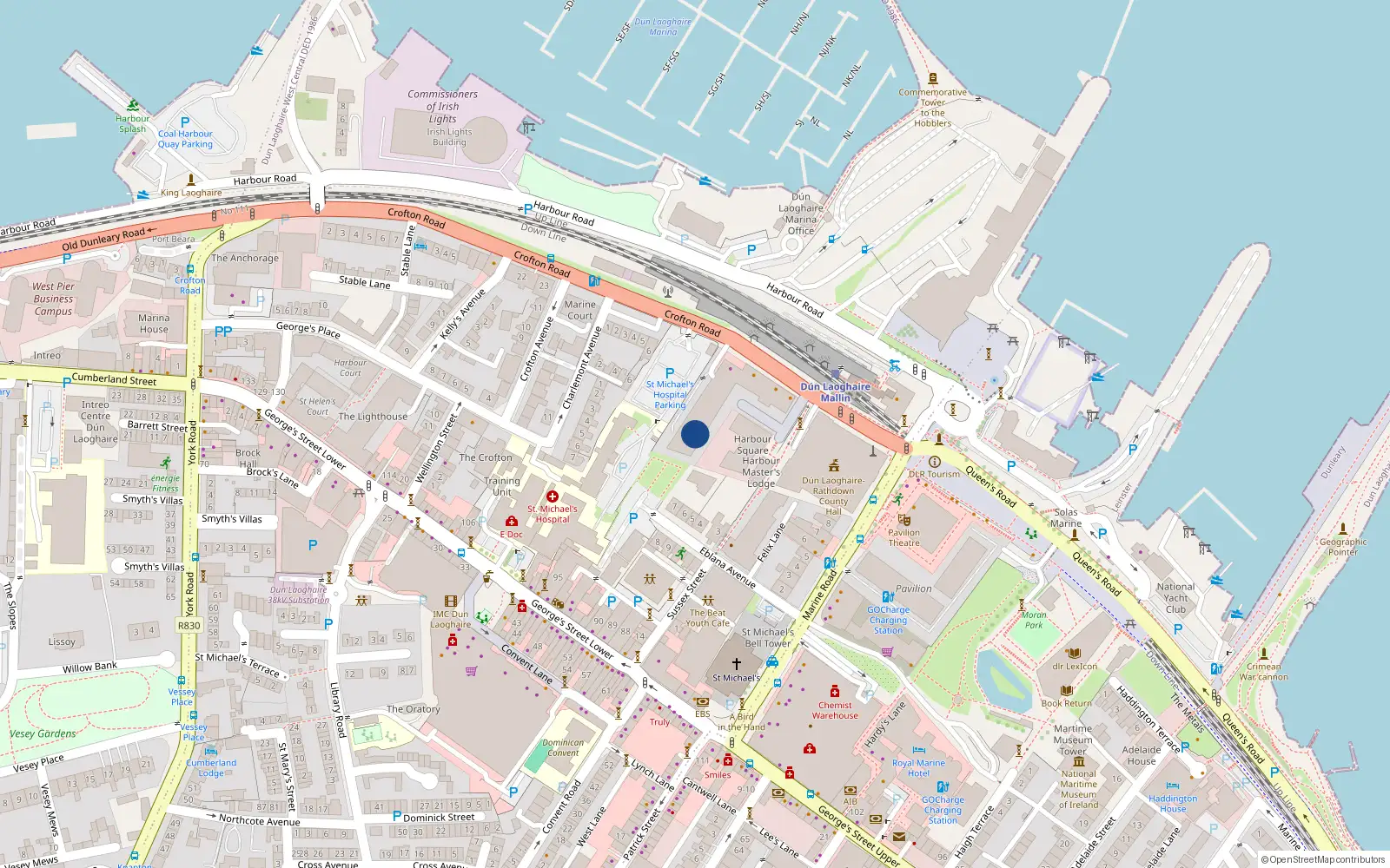 Overhead map showing the location of 20 Harbour View, Crofton Road, Dun Laoghaire