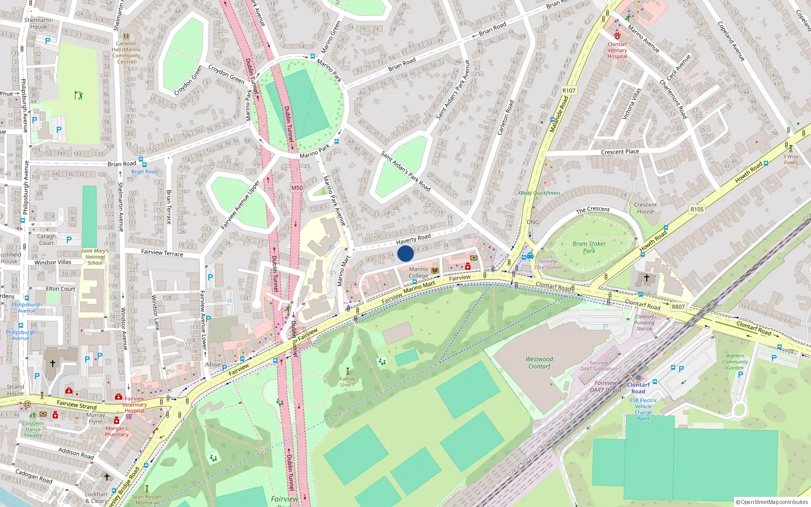 Overhead map showing the location of 20 Haverty Road, Fairview, Dublin 3