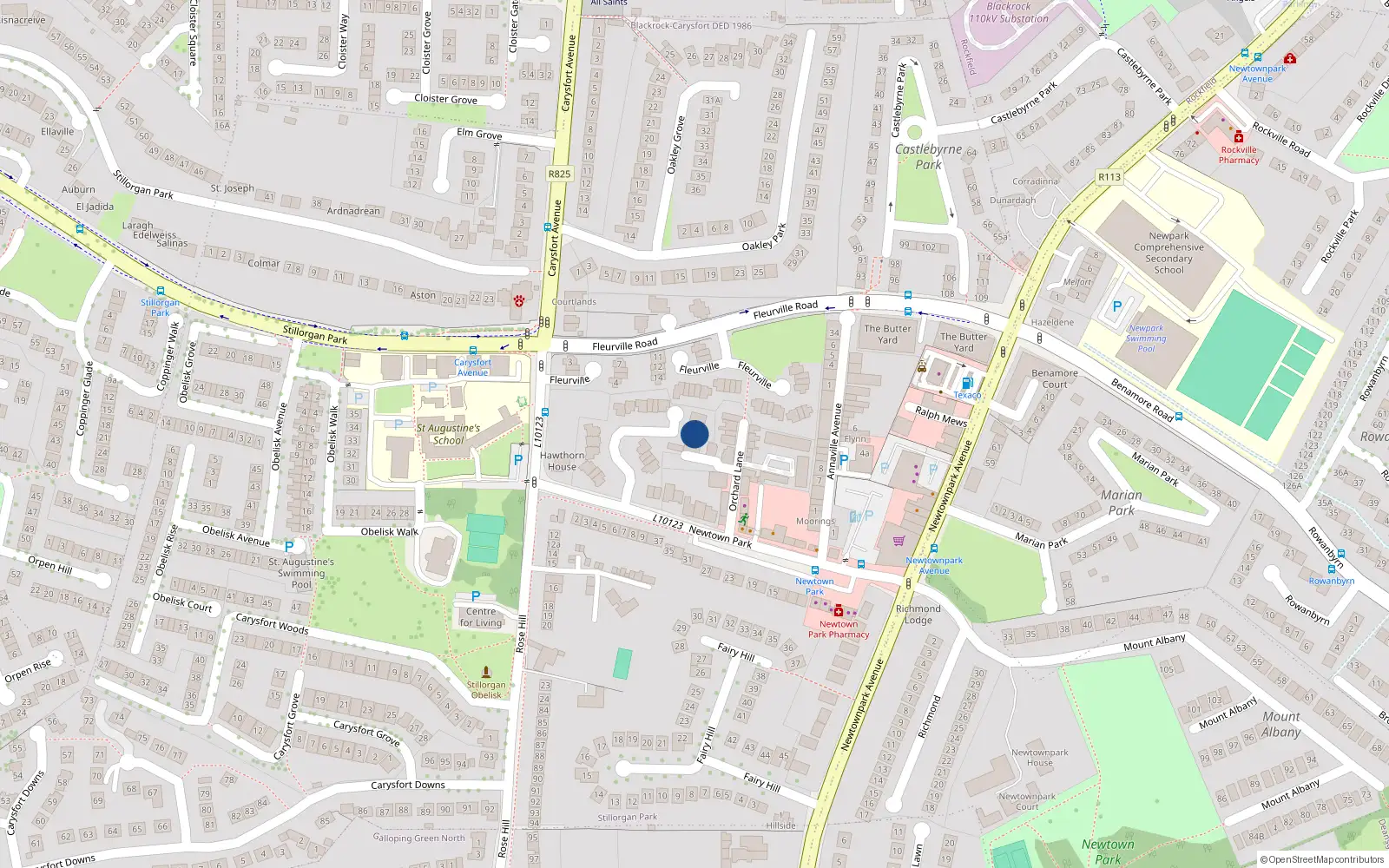 Overhead map showing the location of 20 Hawthorn Manor, Blackrock