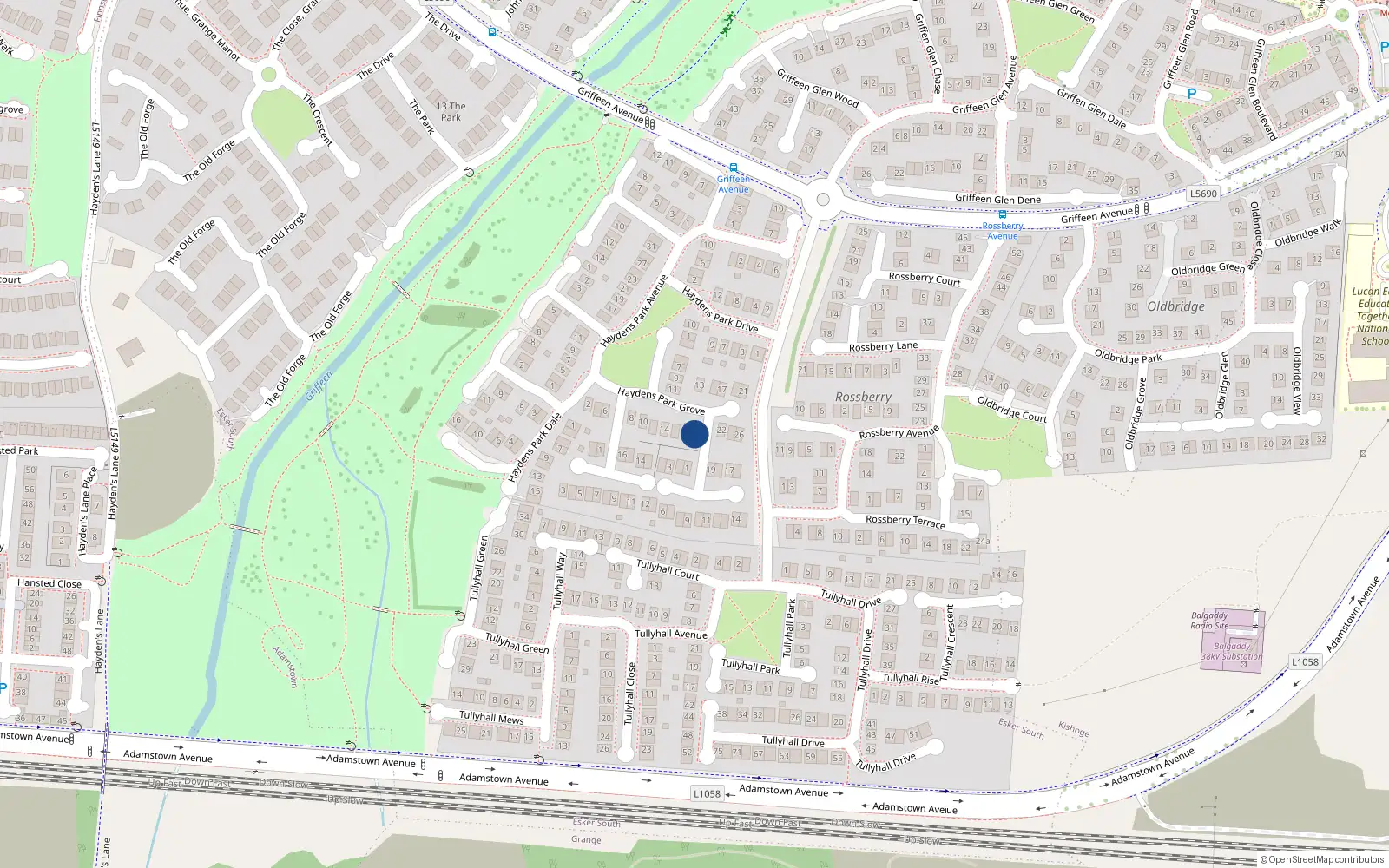 Overhead map showing the location of 20 Haydens Park Grove, Lucan, Dublin