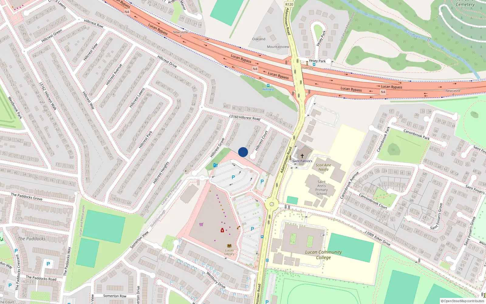Overhead map showing the location of 20 Hillcrest Court, Lucan