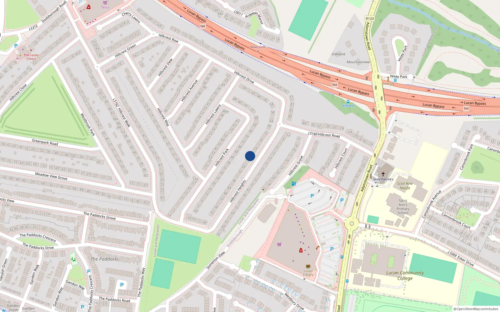Overhead map showing the location of 20 Hillcrest Heights, Lucan