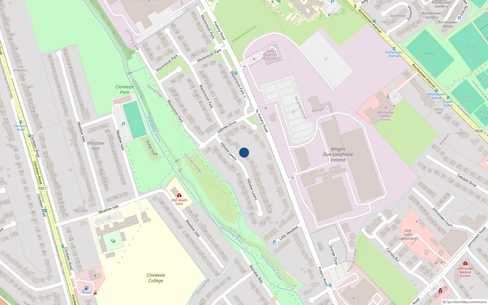 Overhead map showing the location of 20 Hillview Drive, Dun Laoghaire