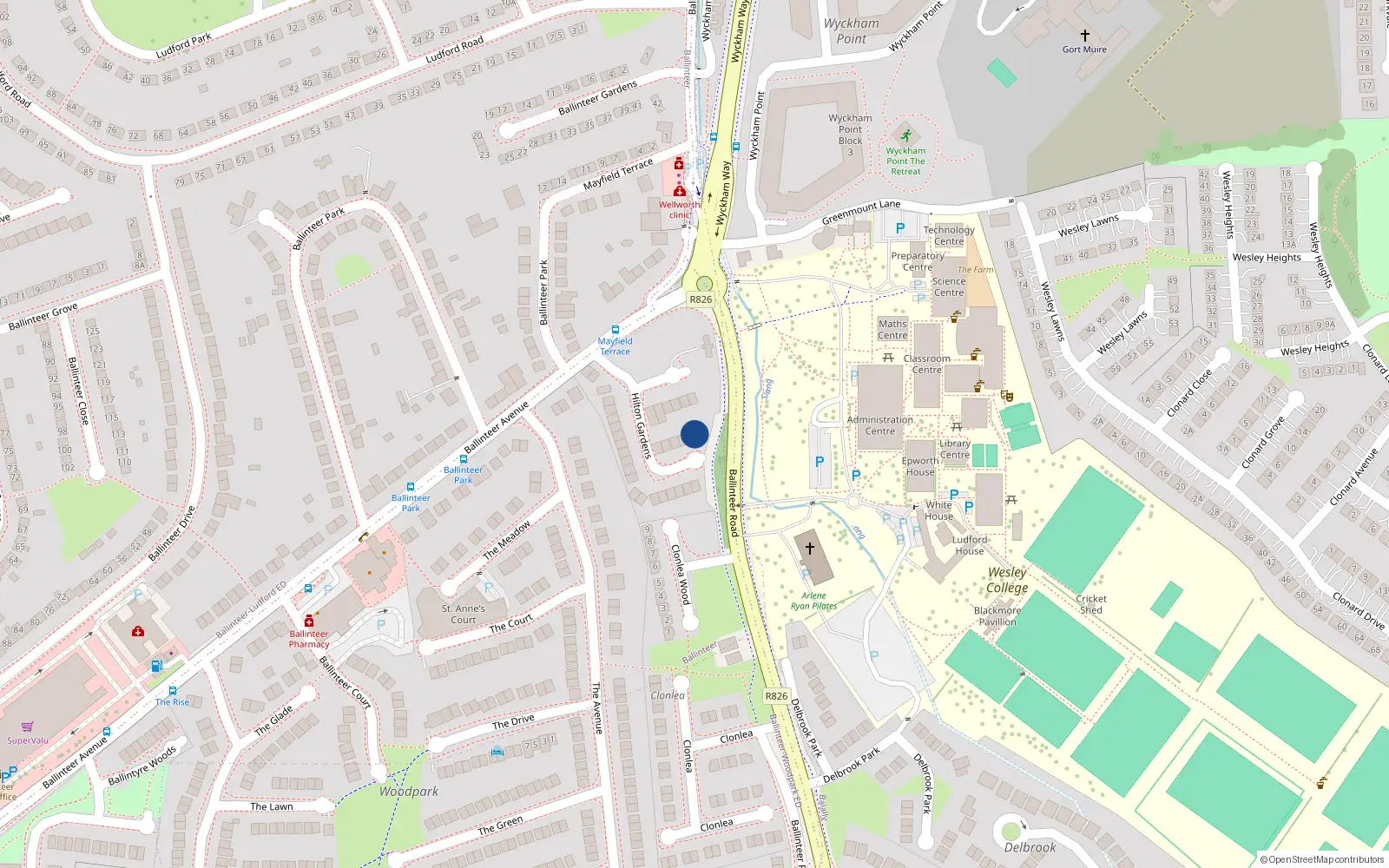 Overhead map showing the location of 20 Hilton Gardens, Dublin 16