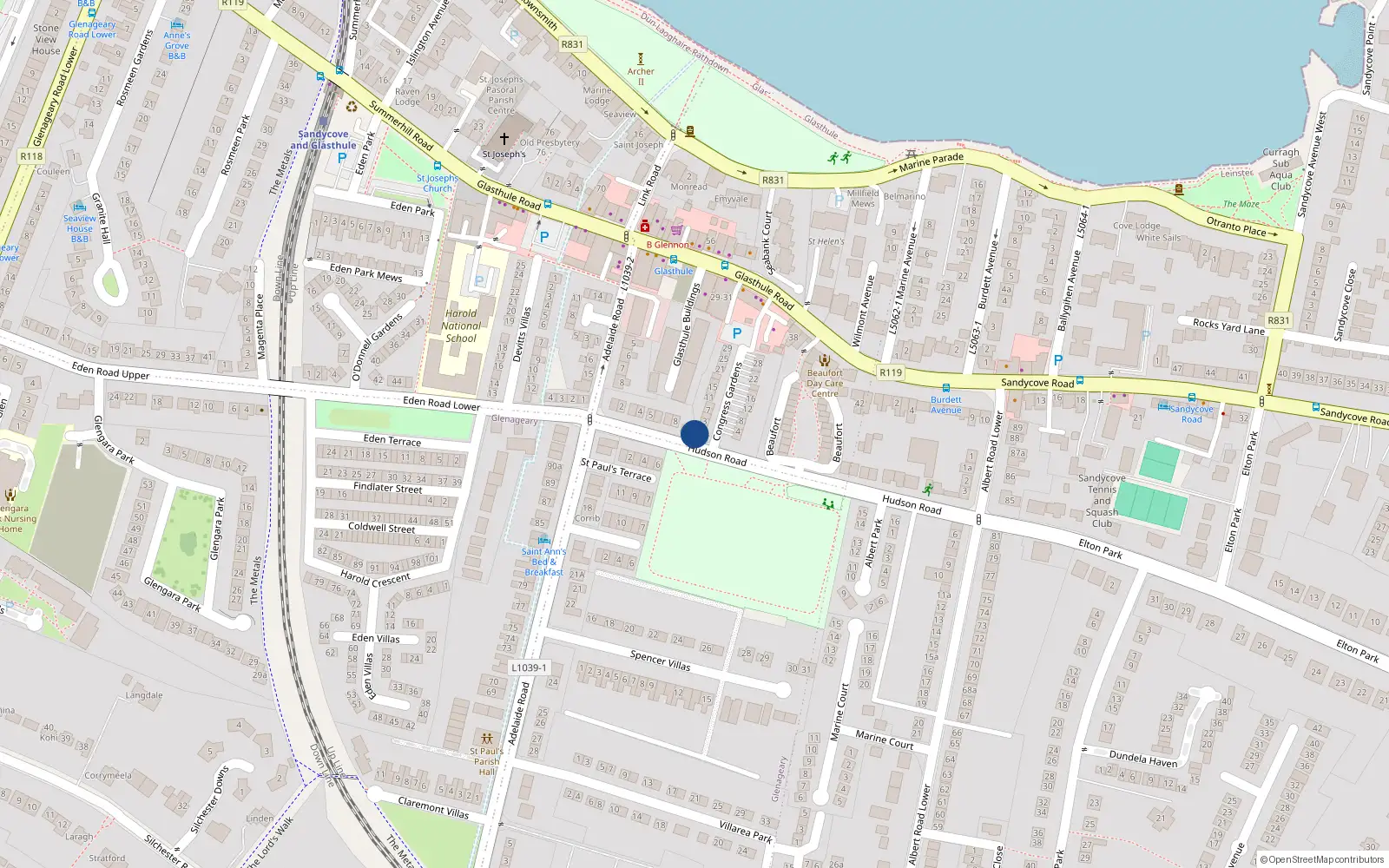 Overhead map showing the location of 20 Hudson Road, Dublin