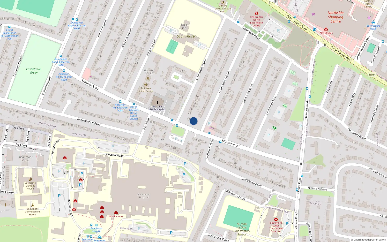 Overhead map showing the location of 20 Kilbarron Road, Dublin 5