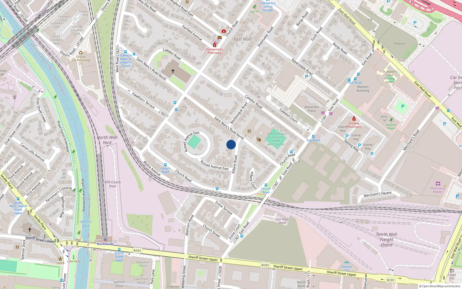 Overhead map showing the location of 20 Killane Road, Dublin 3