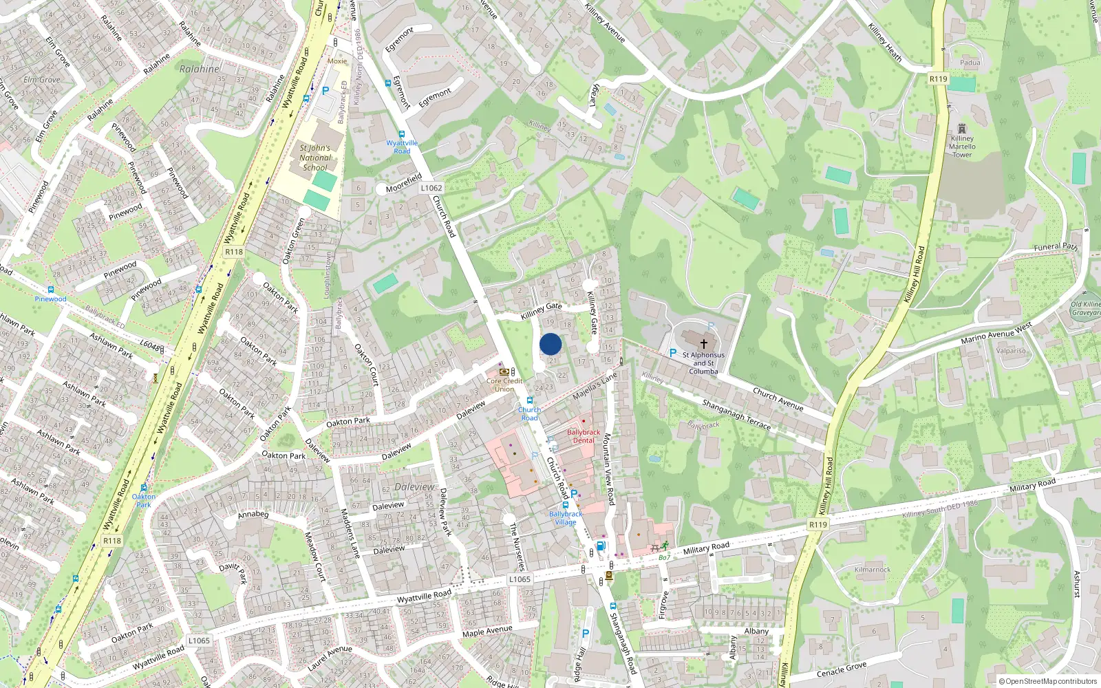 Overhead map showing the location of 20 Killiney Gate, Killiney