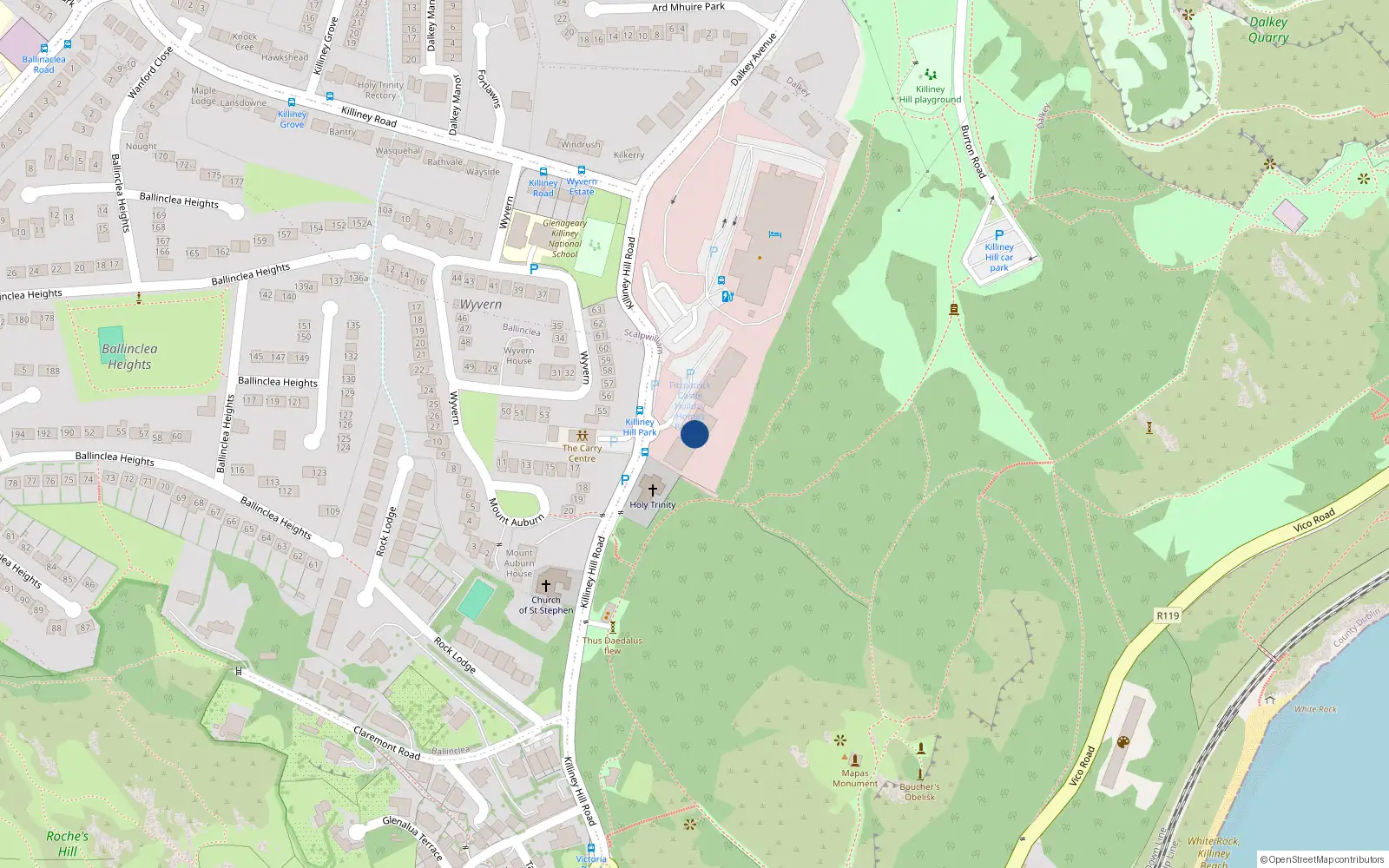 Overhead map showing the location of 20 Killiney Hill Park, Killiney, Dublin