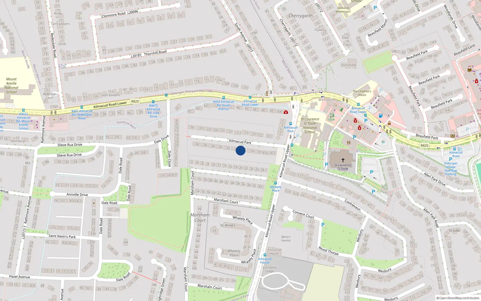 Overhead map showing the location of 20 Kilmacud Park, Stillorgan, Dublin