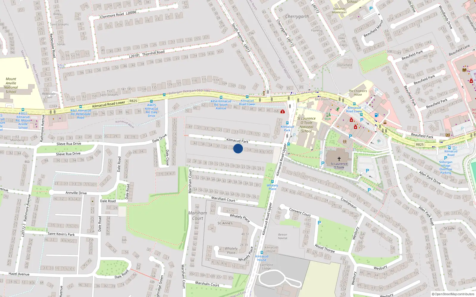 Overhead map showing the location of 20, 20 Kilmacud Park, Blackrock