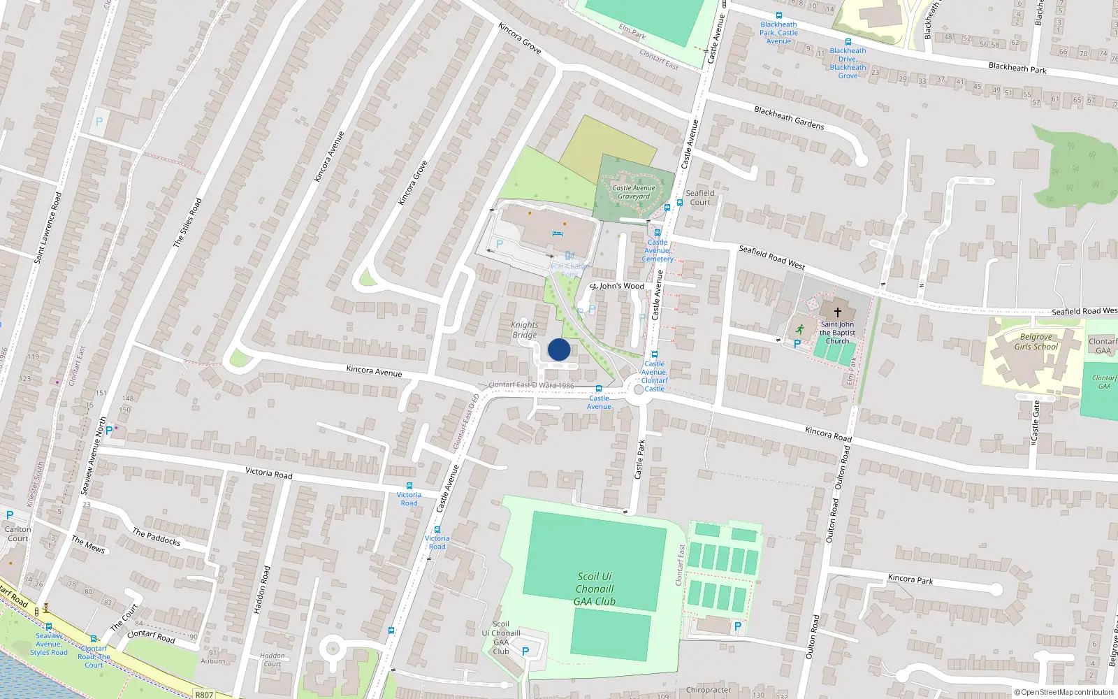 Overhead map showing the location of 20 Knights Bridge, Castle Avenue, Clontarf Dublin 3