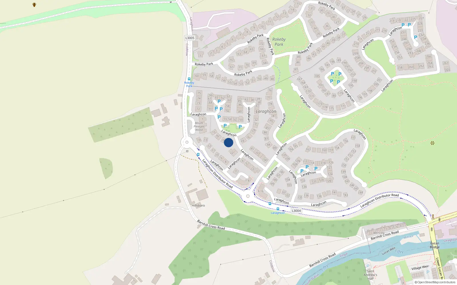Overhead map showing the location of 20 Laraghcon, Lucan, Dublin