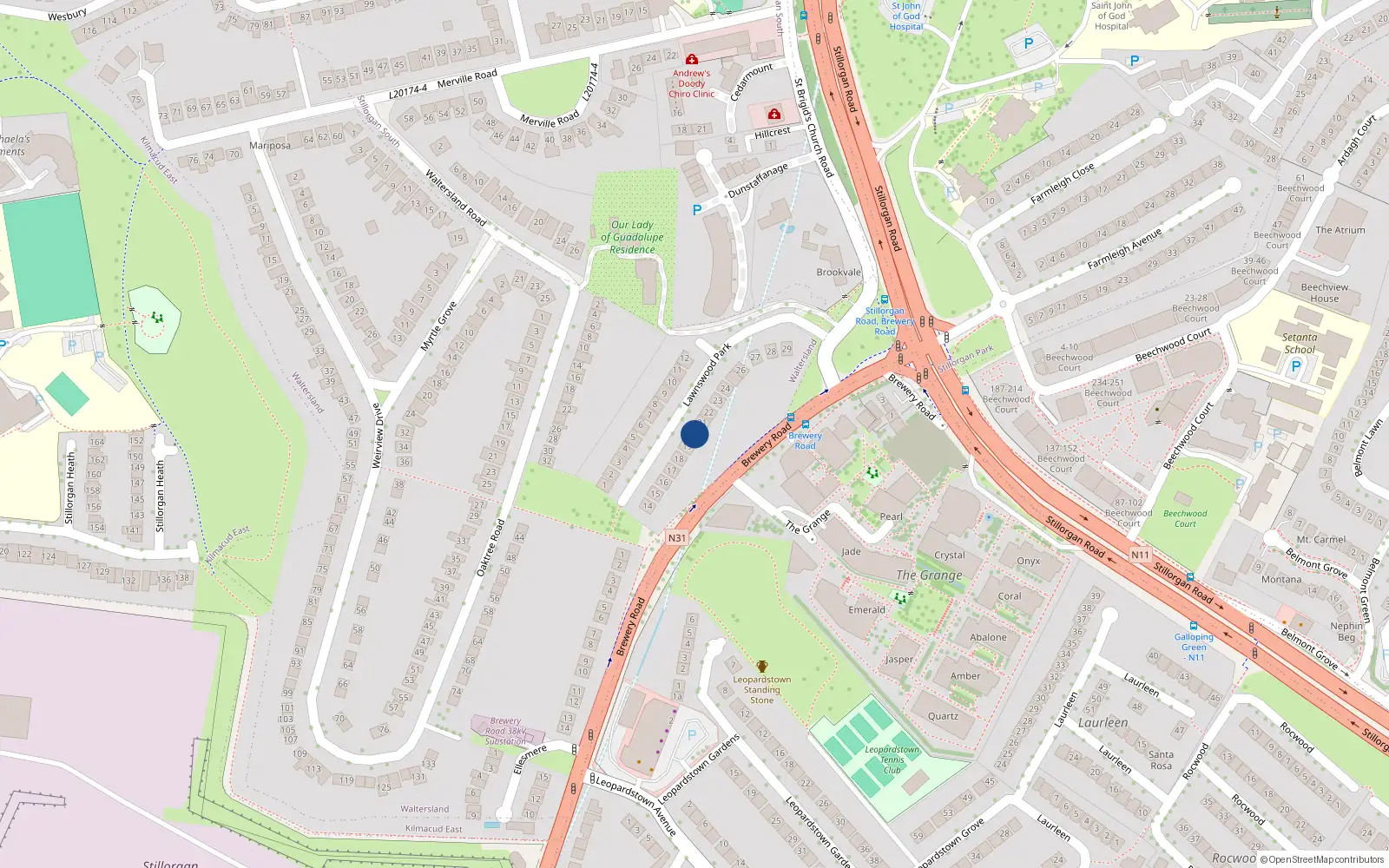 Overhead map showing the location of 20 Lawnswood Park, Dublin