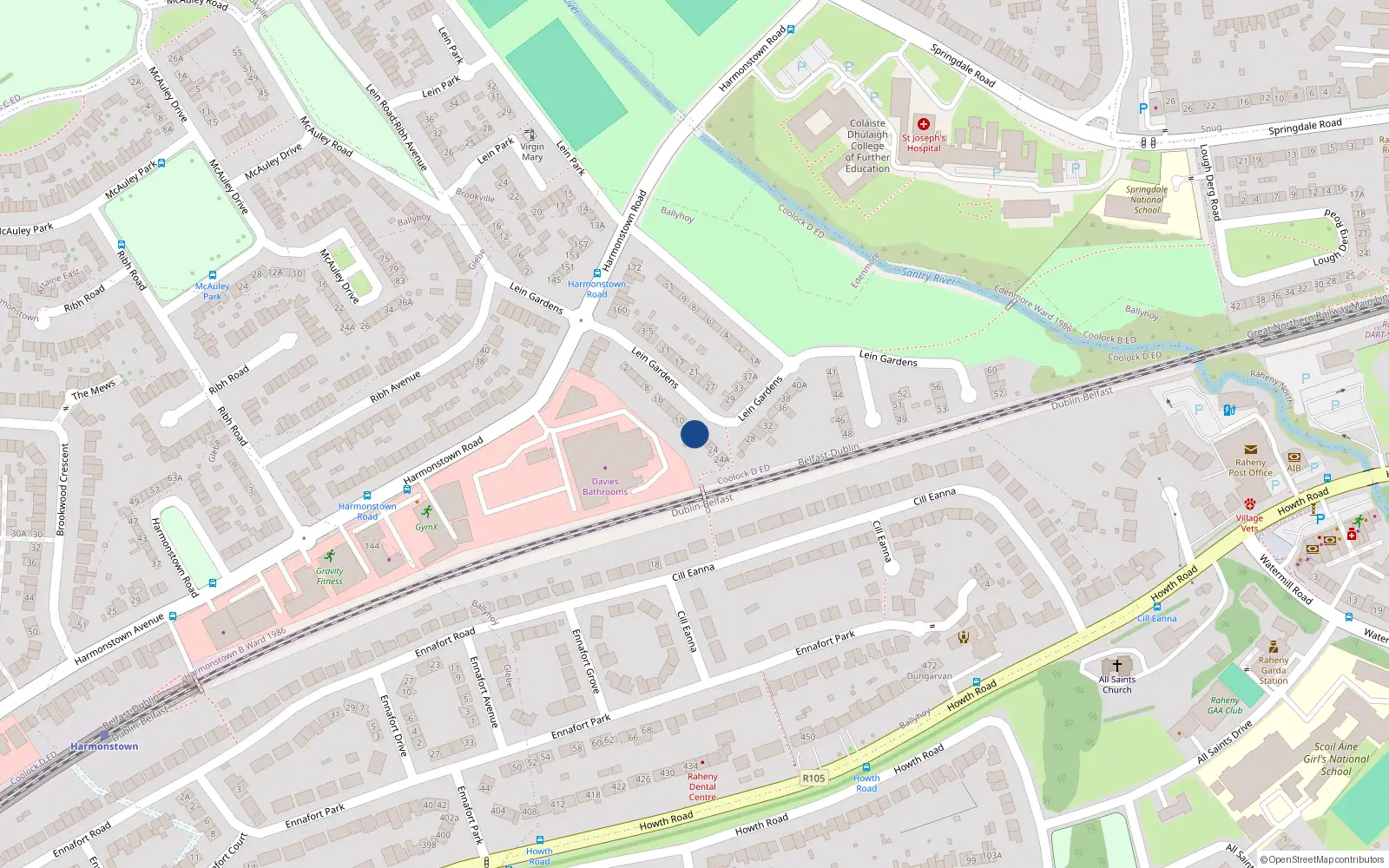 Overhead map showing the location of 20 Lein Gardens, Raheny, Dublin 5