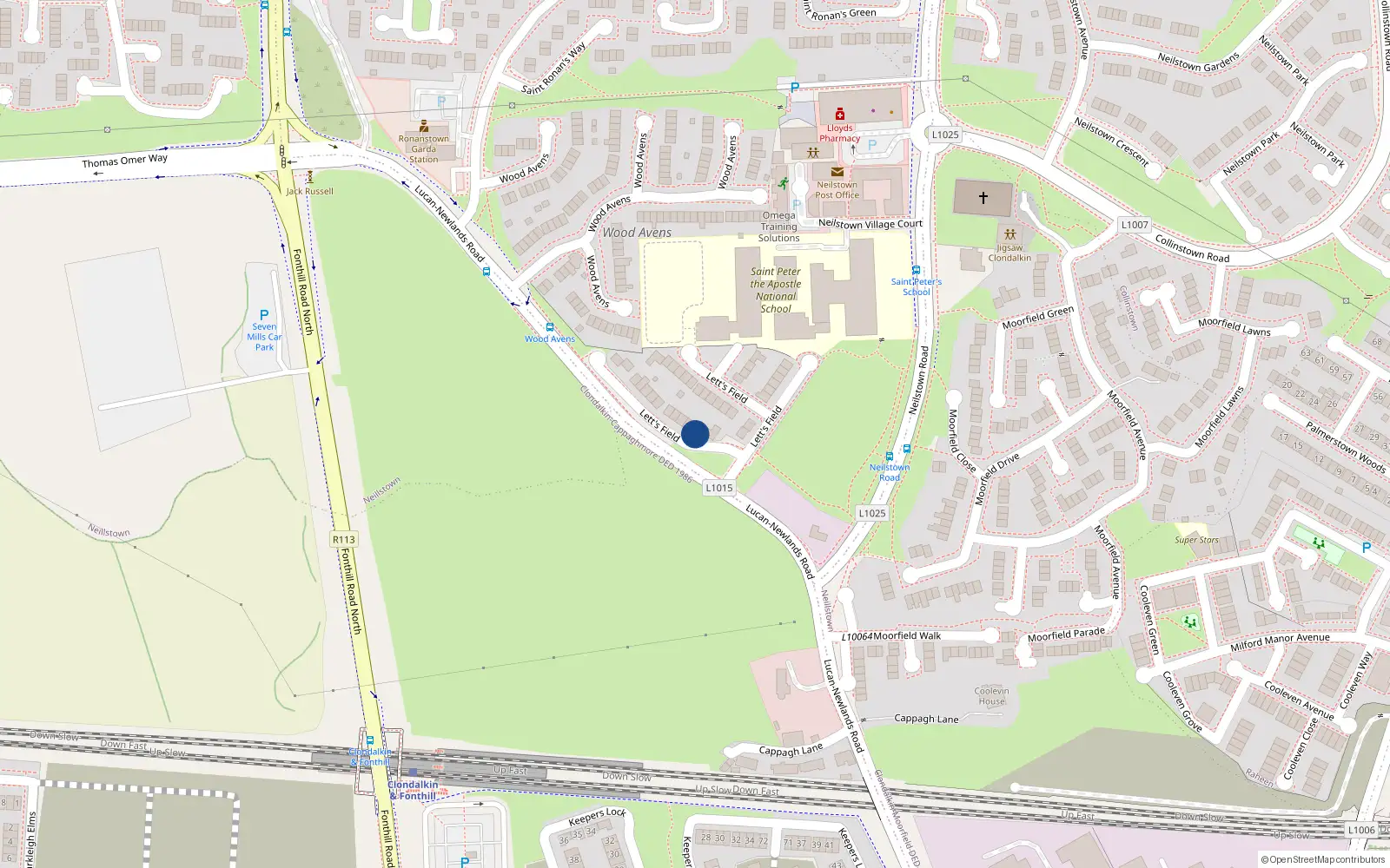 Overhead map showing the location of 20 Letts Field, Neilstown Road, Clondalkin