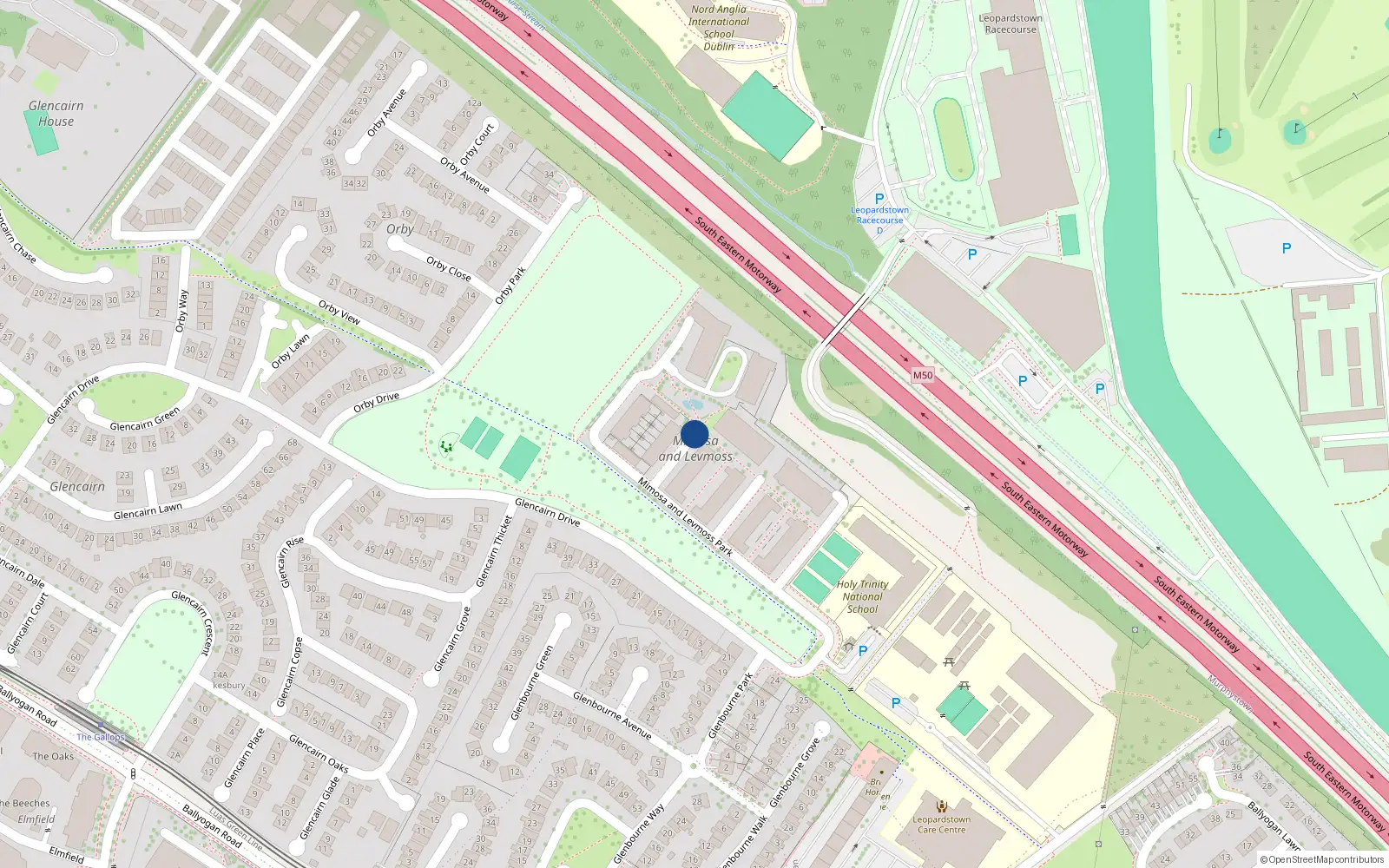 Overhead map showing the location of 20 Levmoss Avenue, Sandyford