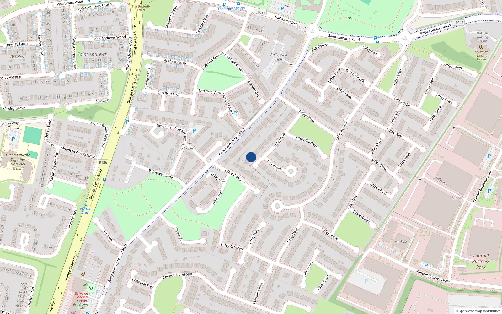 Overhead map showing the location of 20 Liffey Park, Lucan