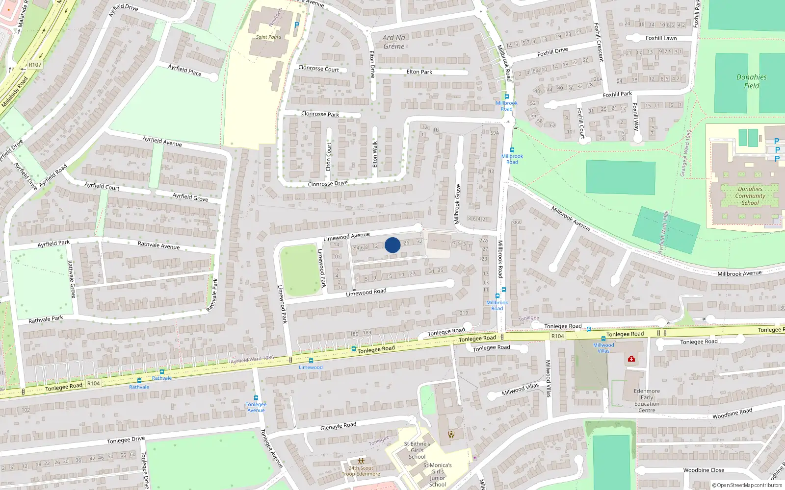 Overhead map showing the location of 20 Limewood Avenue, Dublin 5