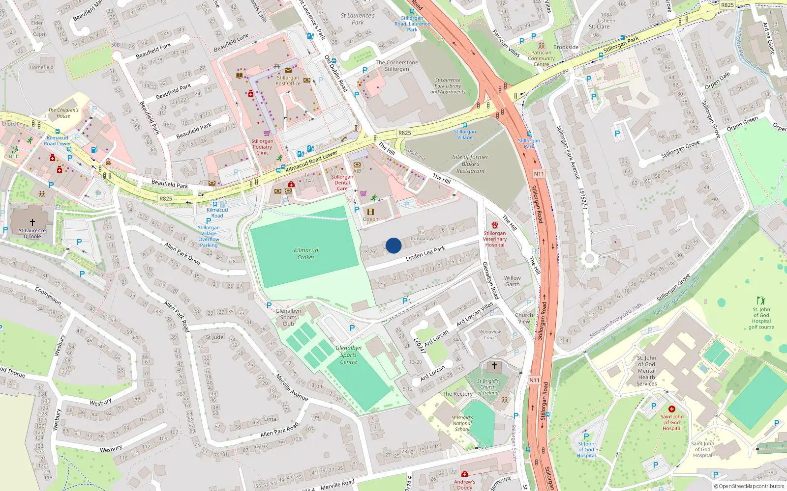 Overhead map showing the location of 20 Linden Lea Park, Stillorgan, Dublin