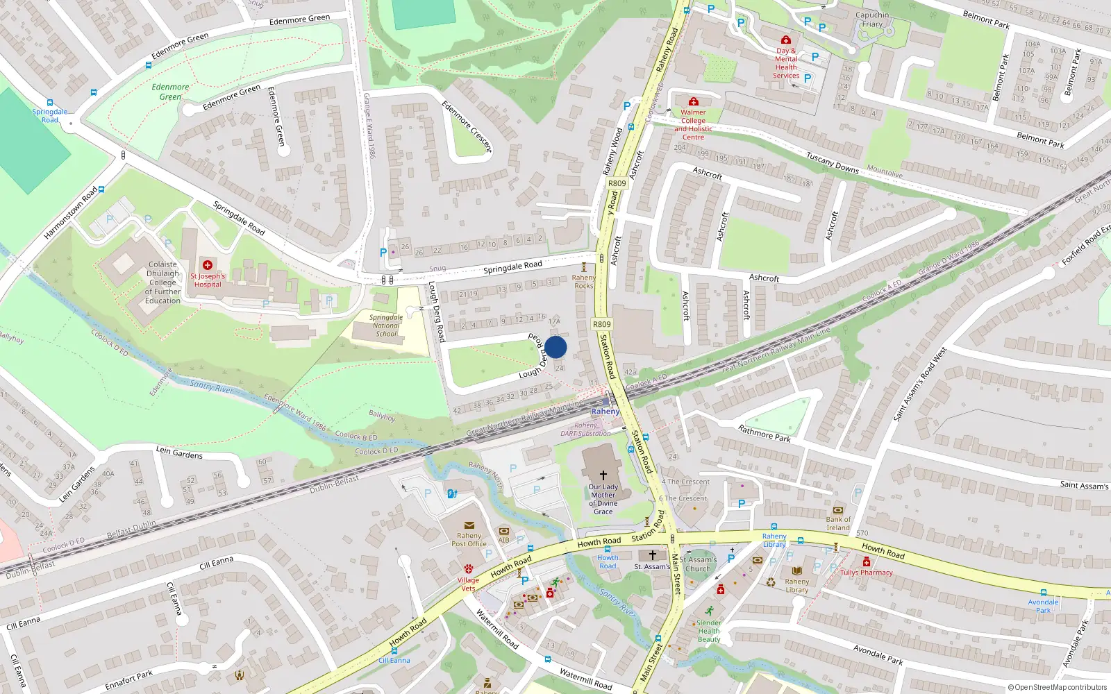 Overhead map showing the location of 20 Lough Derg Road, Dublin 5