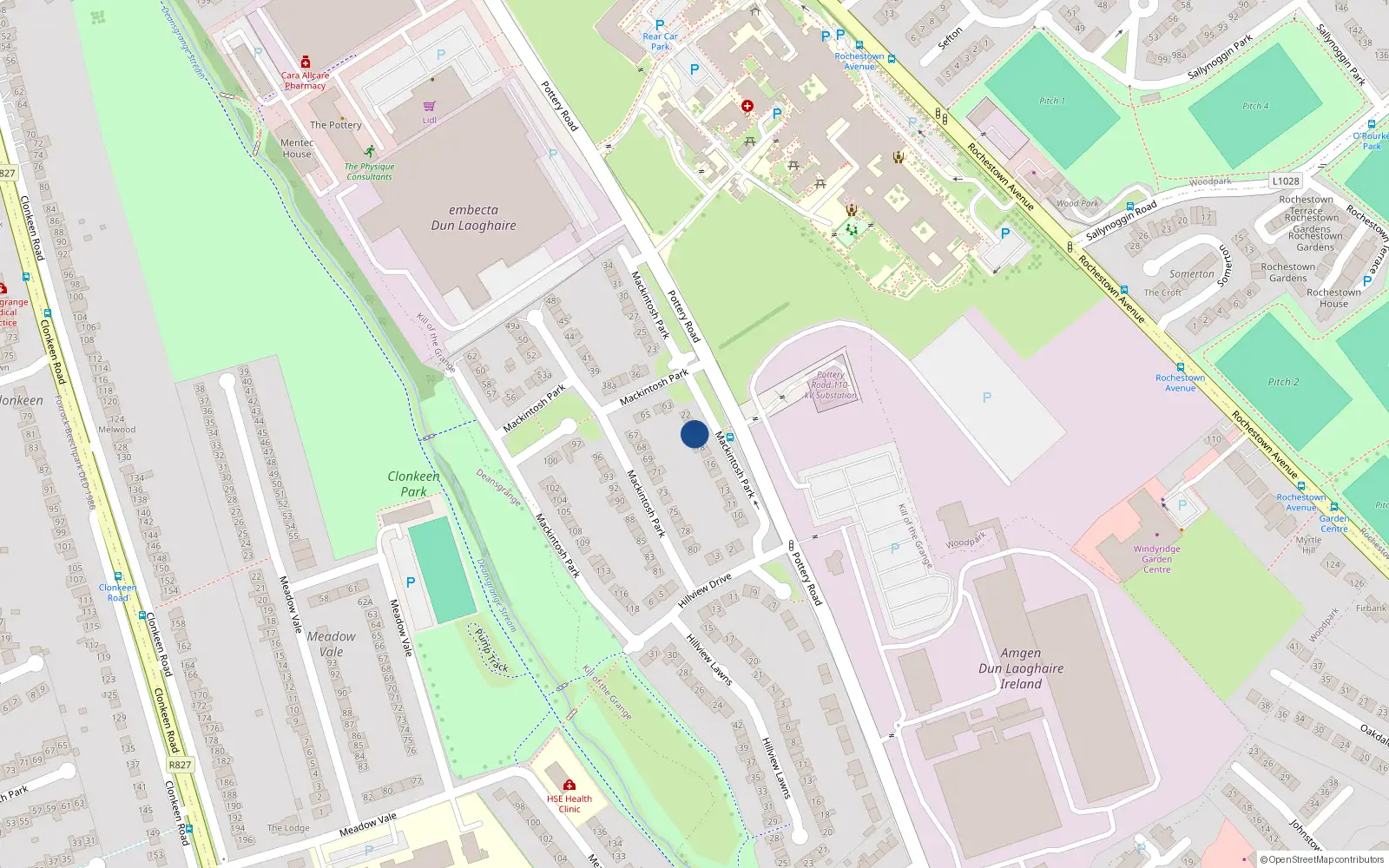 Overhead map showing the location of 20 Mackintosh Park, Pottery Road, Dun Laoghaire