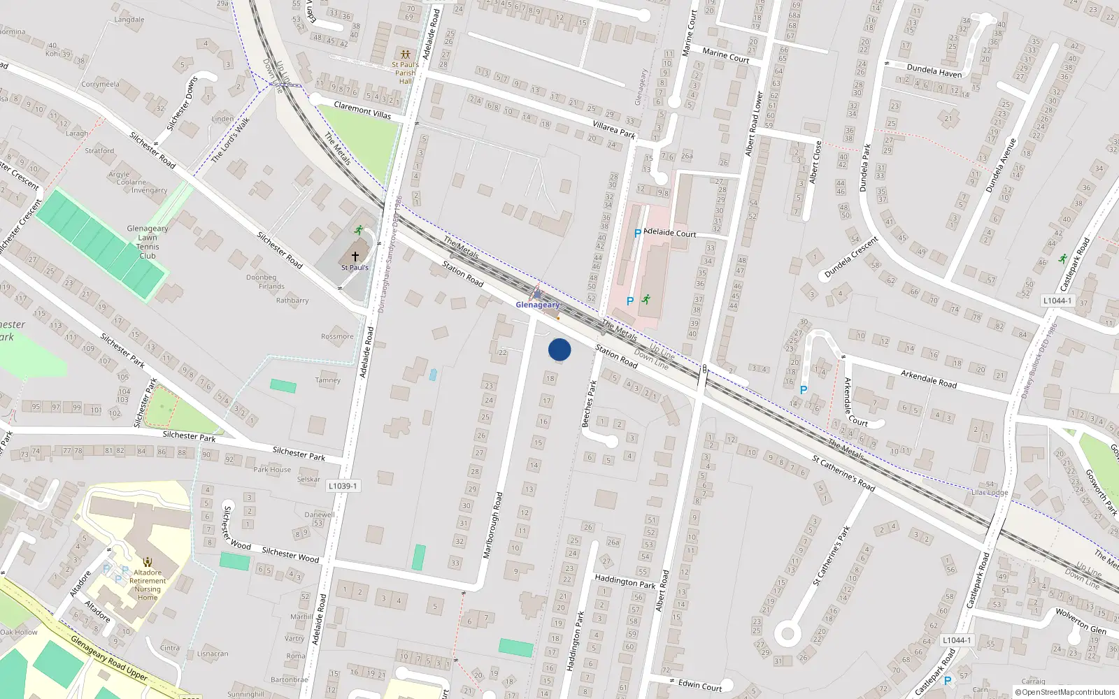 Overhead map showing the location of 20 Marlborough Road, Co. Dublin