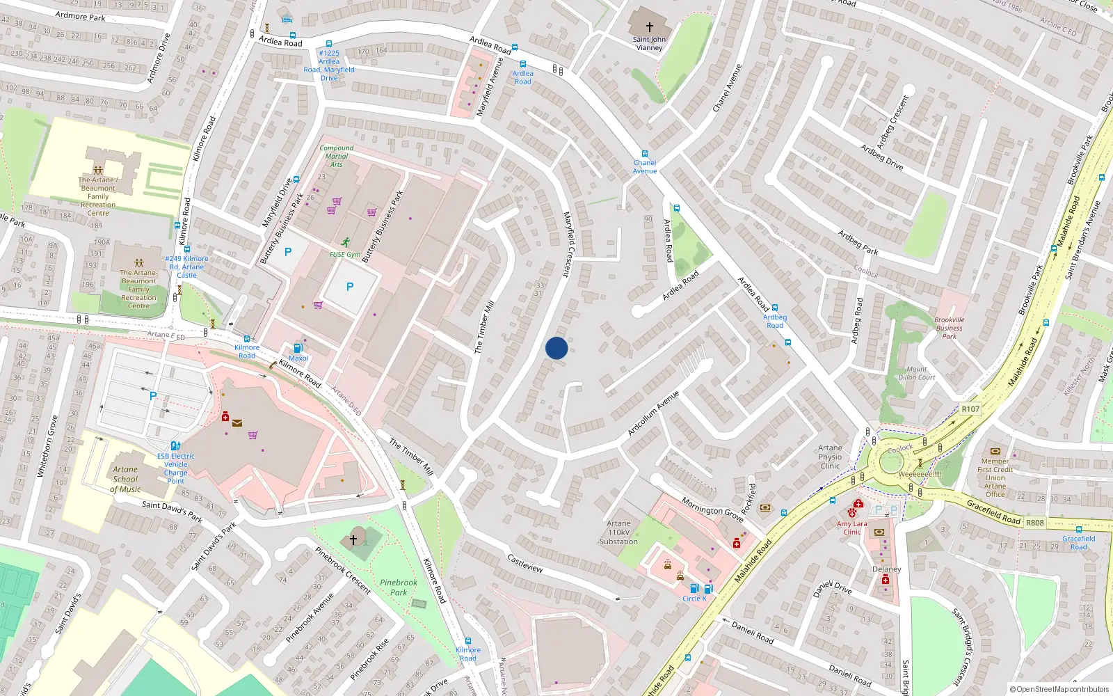 Overhead map showing the location of 20 Maryfield Crescent, Dublin 5