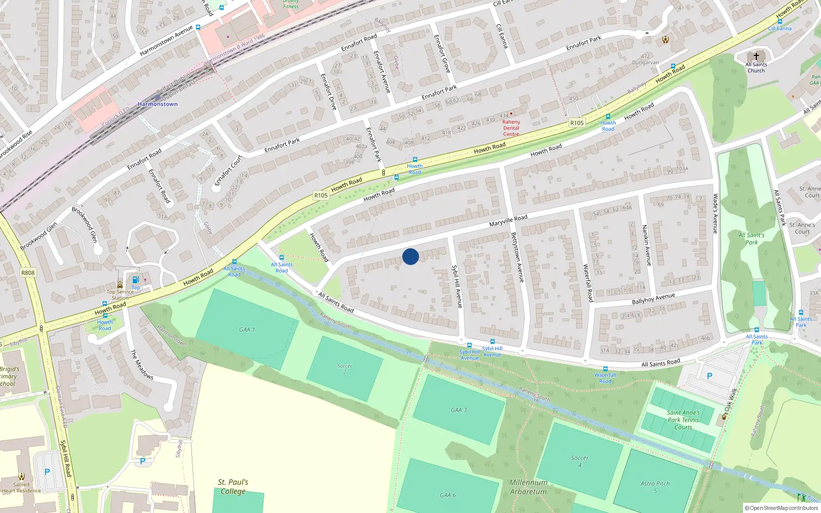 Overhead map showing the location of 20 Maryville Road, Dublin 5