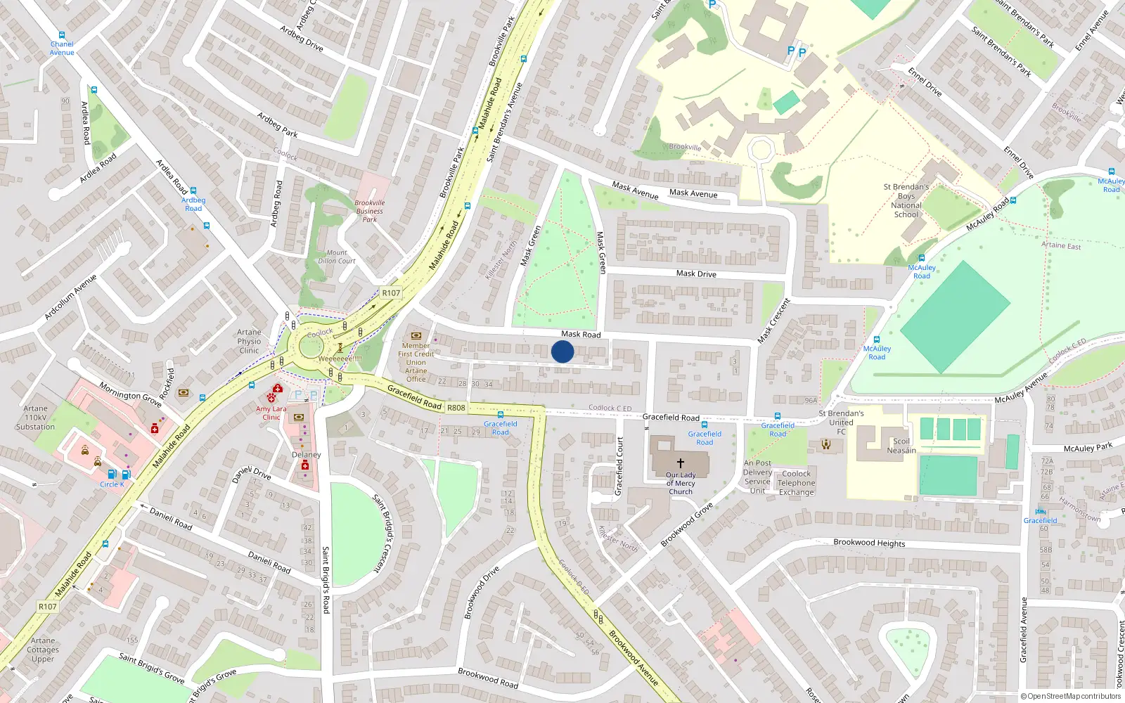 Overhead map showing the location of 20 Mask Road, Artane, Dublin 5