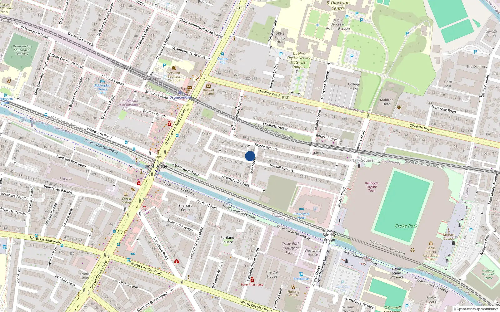 Overhead map showing the location of 20 May Street, Dublin 3
