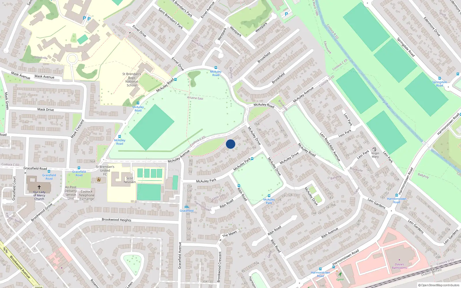 Overhead map showing the location of 20 McAuley Avenue, Dublin 5