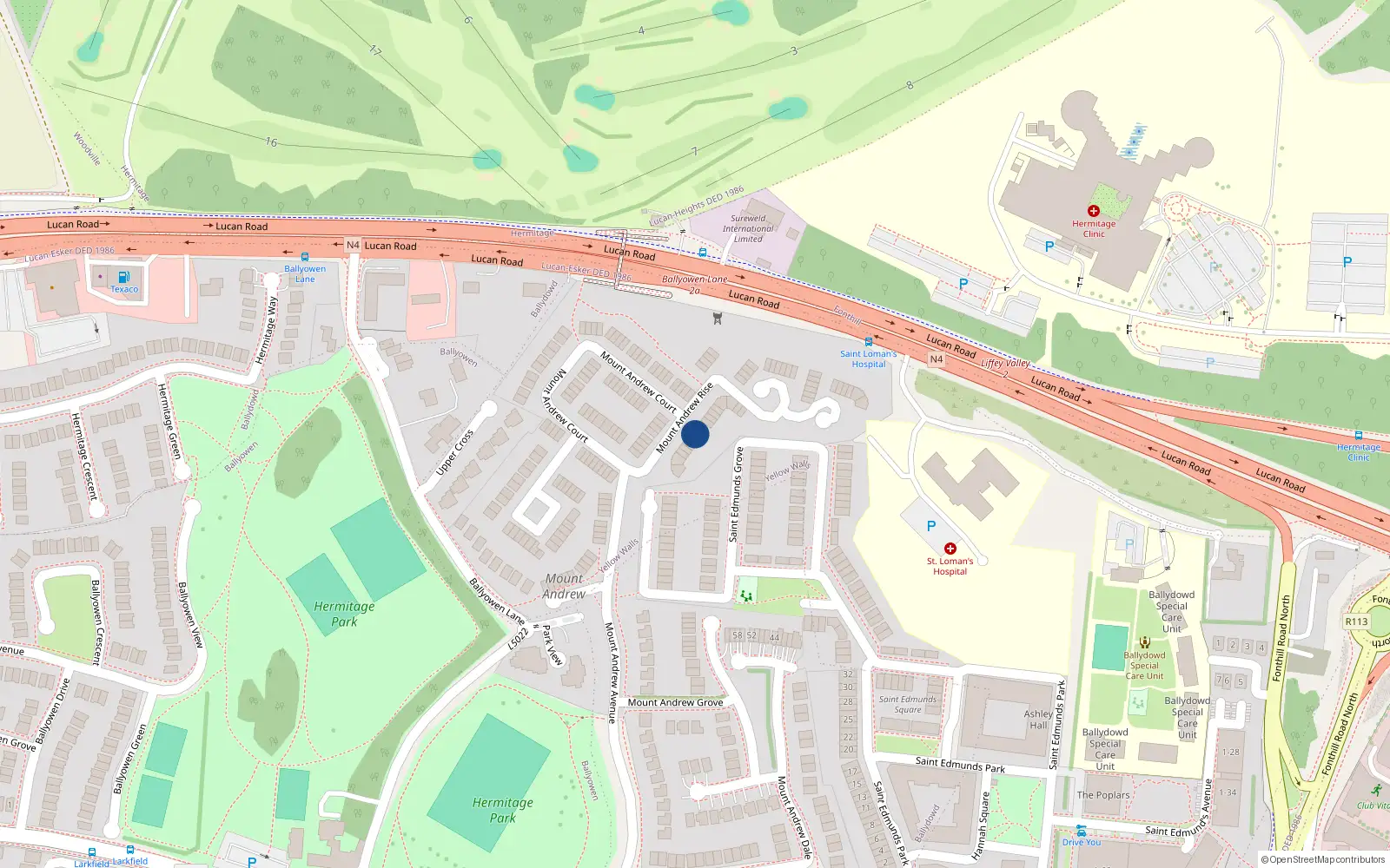 Overhead map showing the location of 20 Mount Andrew Rise, Lucan