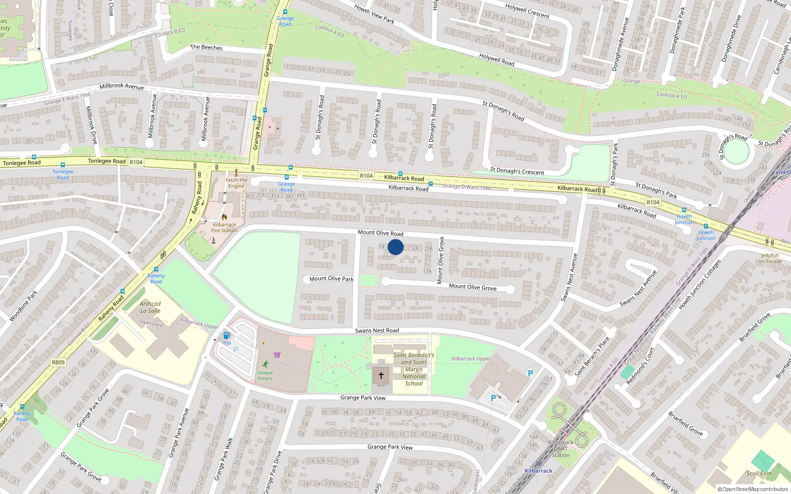 Overhead map showing the location of 20, 20 Mount Olive Road, Dublin 5
