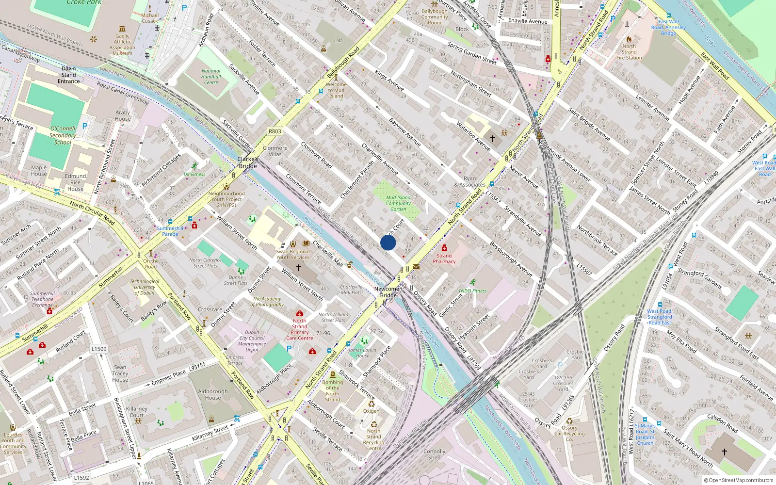 Overhead map showing the location of 20 Newcomen Avenue, Dublin 3