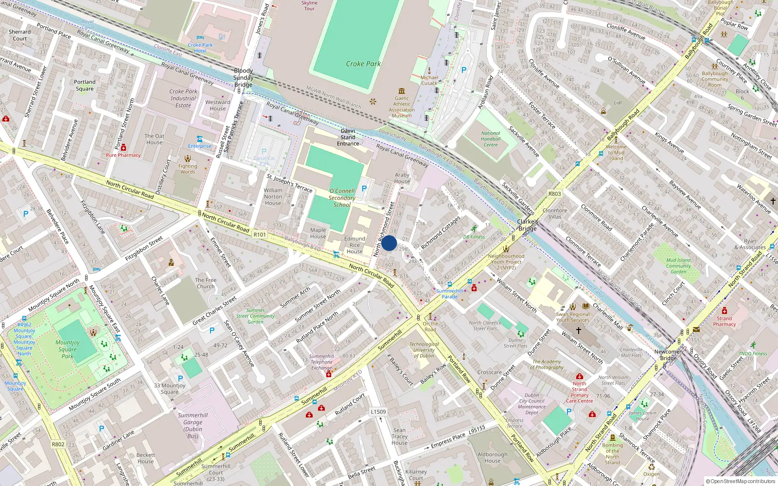 Overhead map showing the location of 20 Richmond Street North, Dublin 1