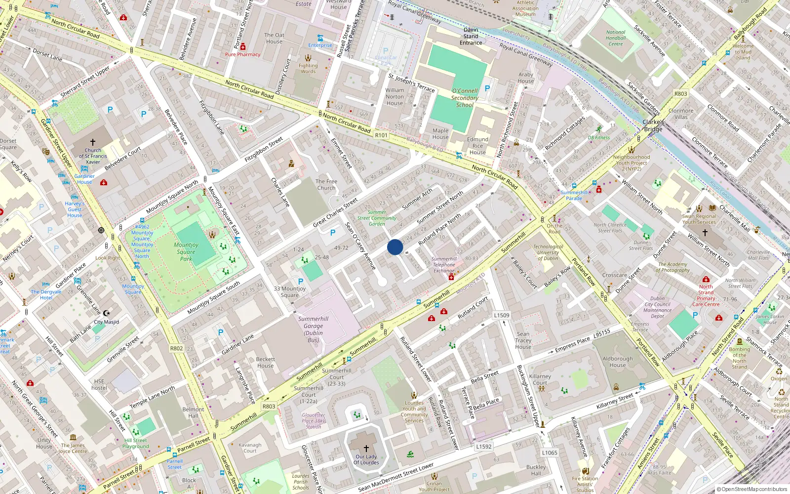Overhead map showing the location of 20, Summer Street North, Mountjoy B Ward 1986, Dublin