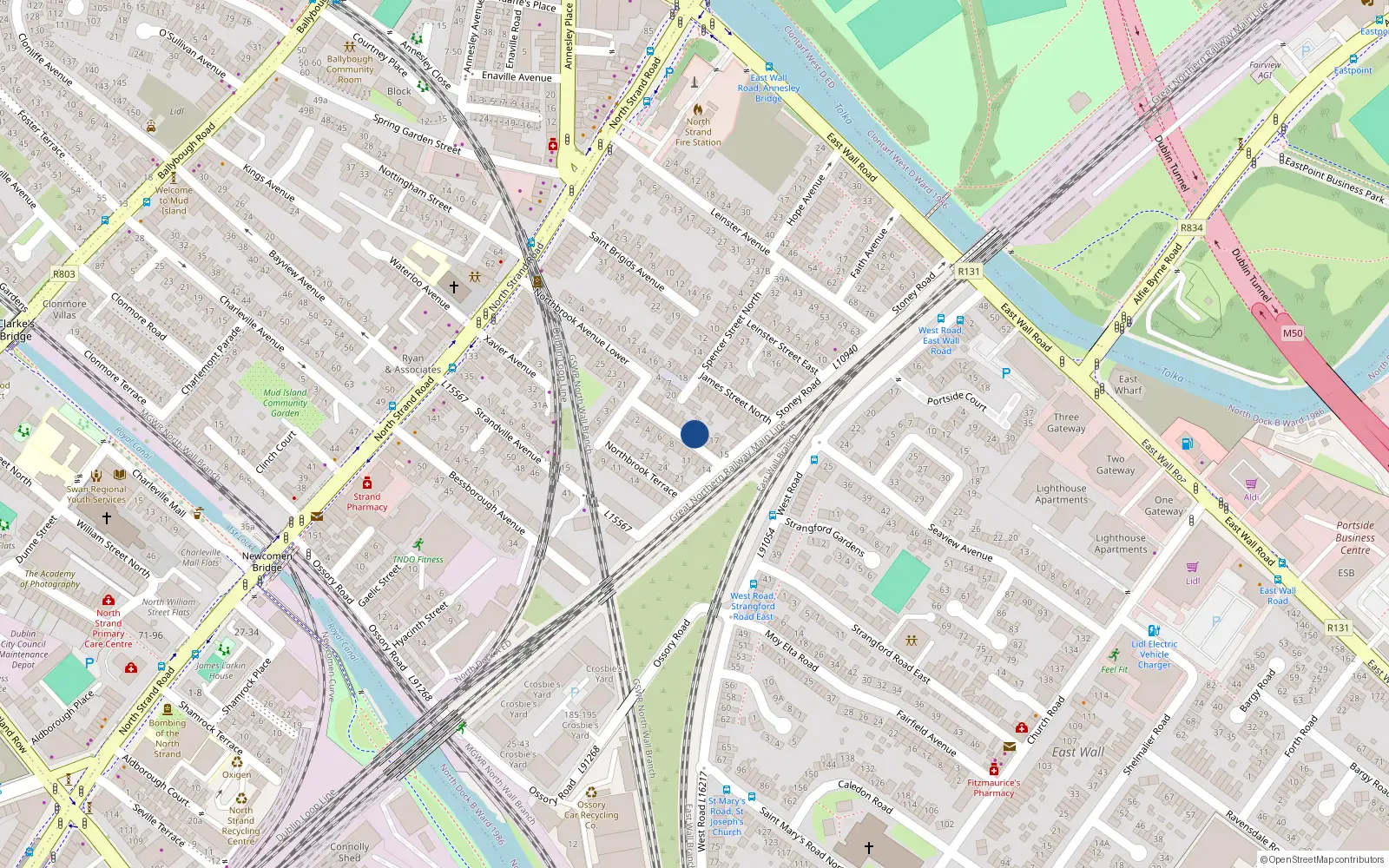 Overhead map showing the location of 20 Northbrook Avenue Upper, North Strand, Dublin 3