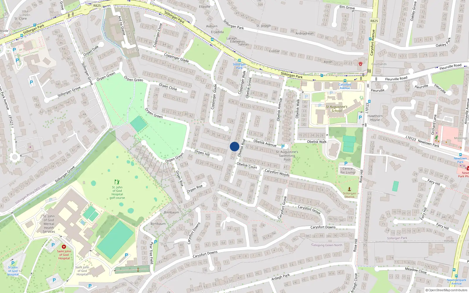 Overhead map showing the location of 20 Obelisk Rise, St Augustines Park, Blackrock