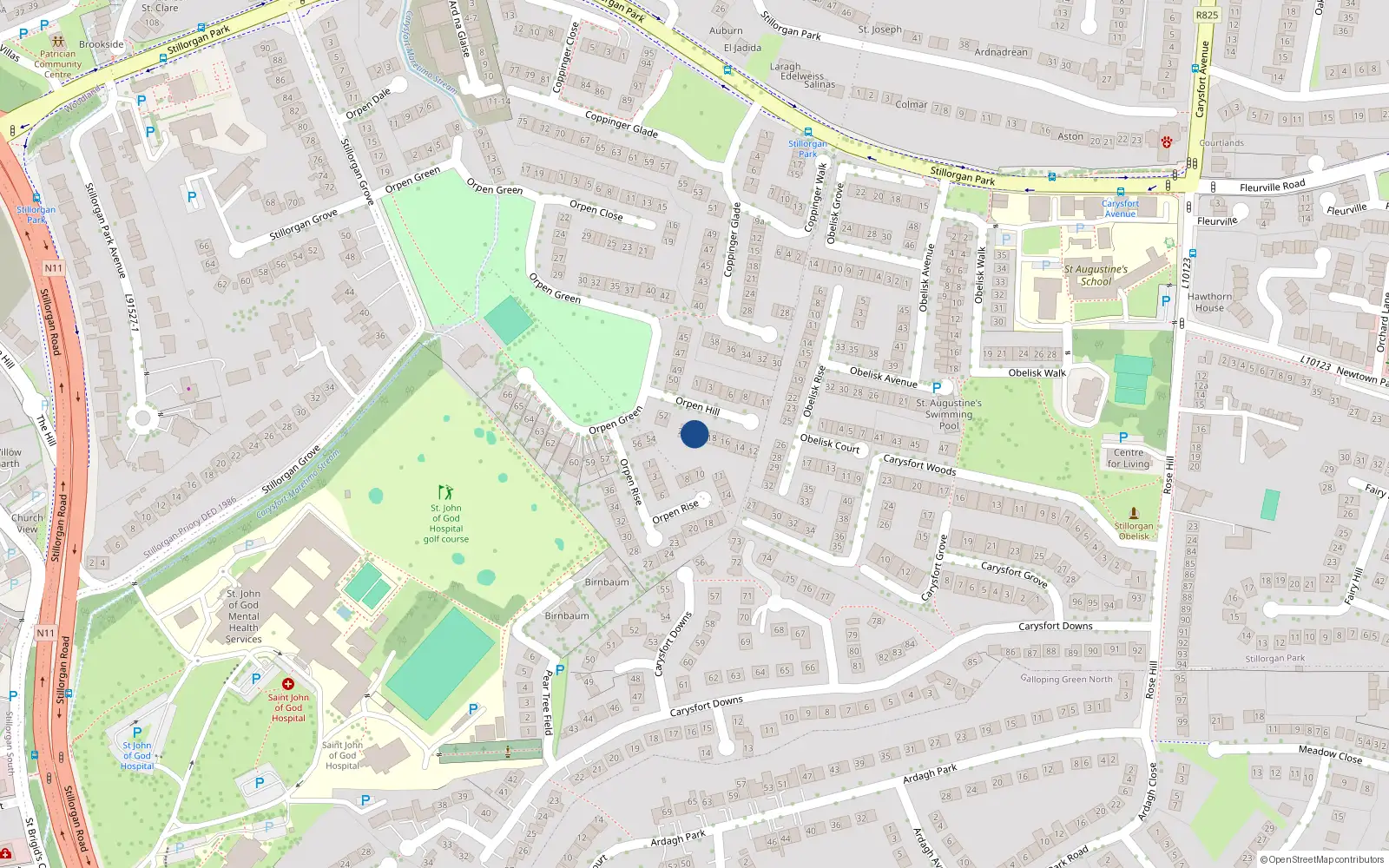 Overhead map showing the location of 20 Orpen Hill, Blackrock, Co Dublin