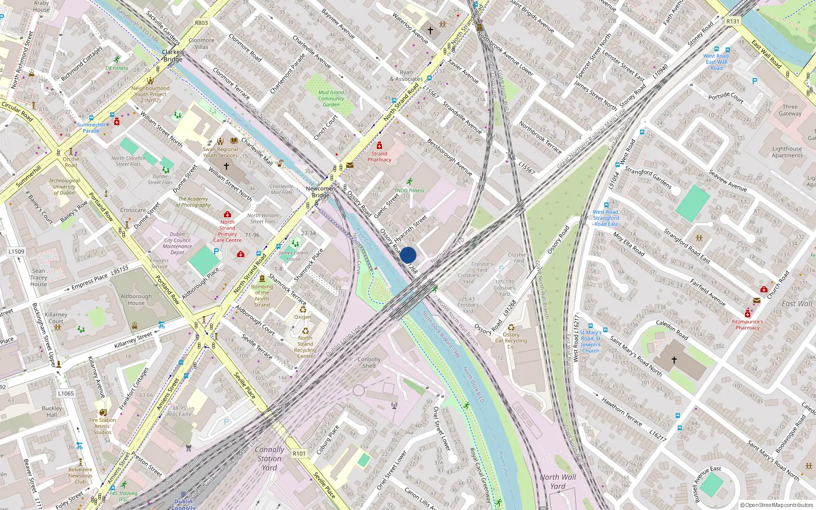 Overhead map showing the location of 20 Ossory Road, Dublin 3, Dublin