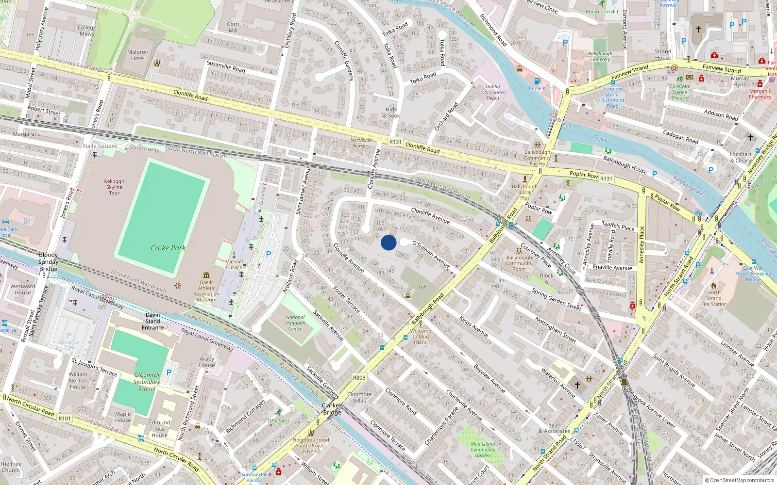 Overhead map showing the location of 20 O'Sullivan Avenue, Dublin 3