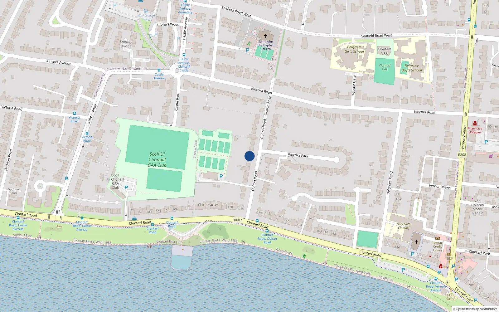 Overhead map showing the location of 20 Oulton Road, Dublin 3