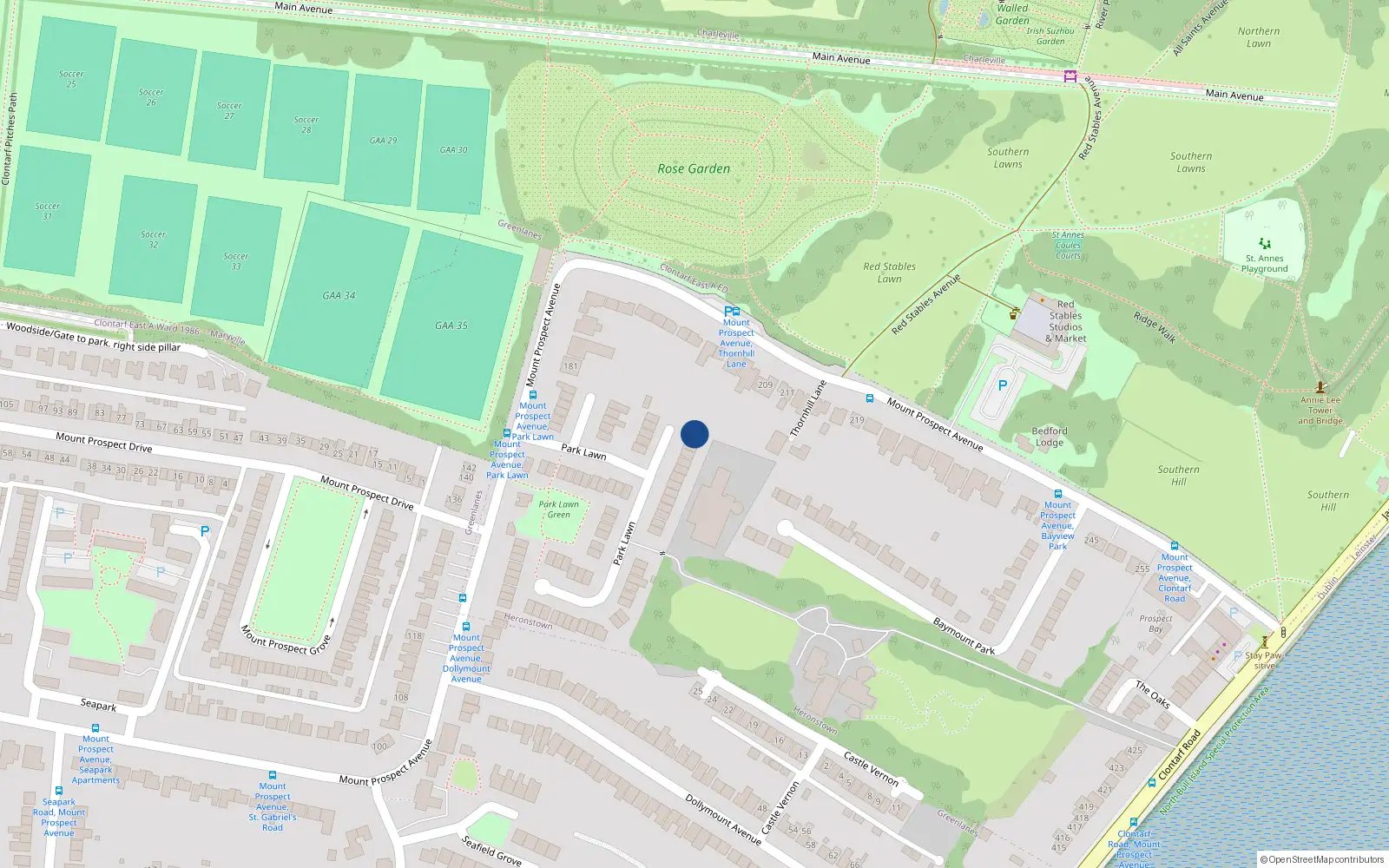Overhead map showing the location of 20 Park Lawn, Dublin 3