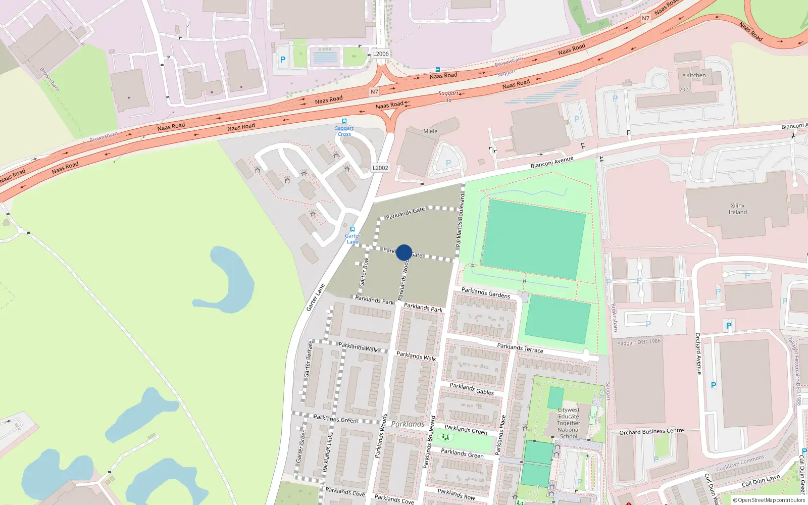 Overhead map showing the location of 20 Parklands Gate, Saggart