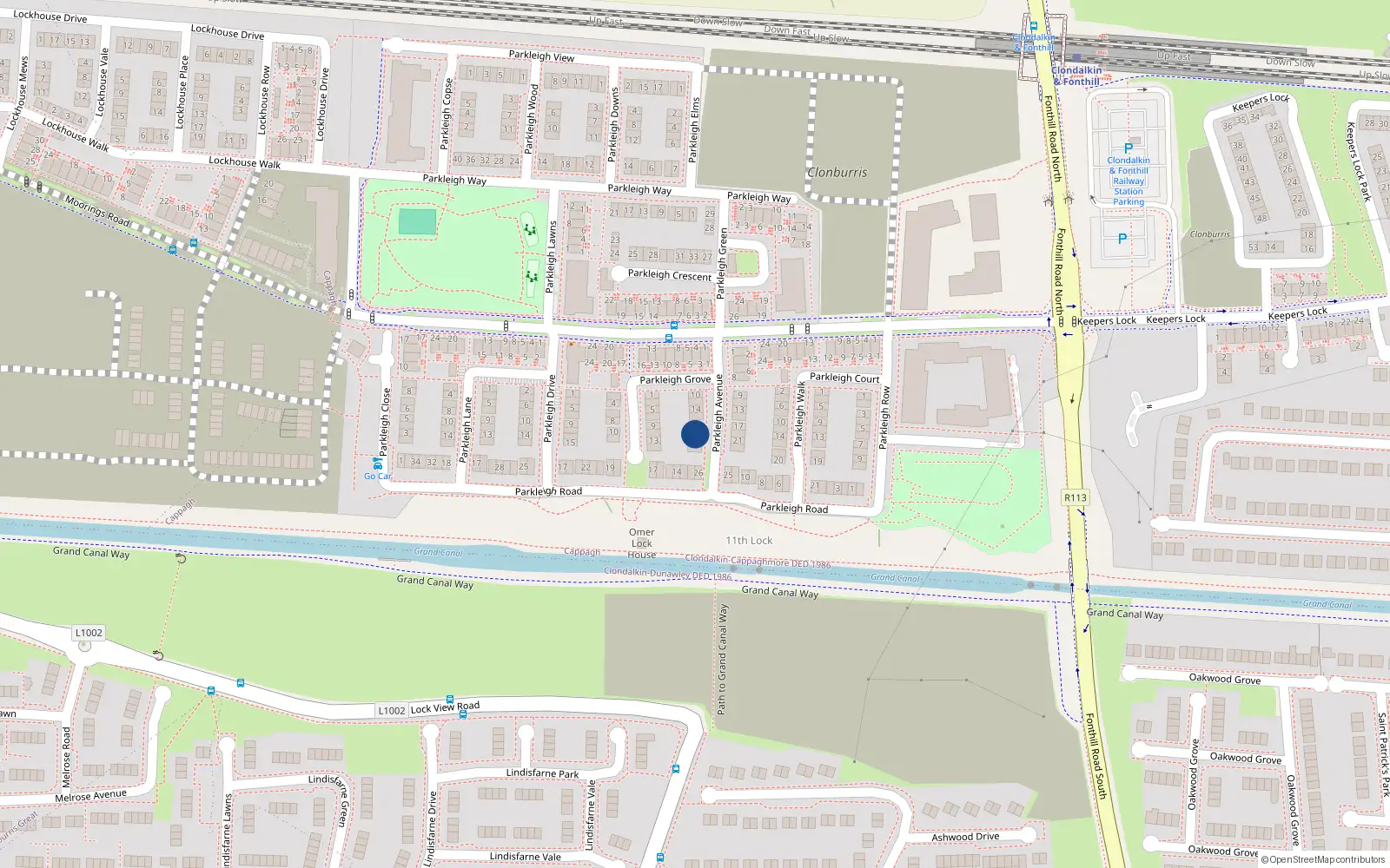 Overhead map showing the location of 20 Parkleigh Avenue, Dublin 22